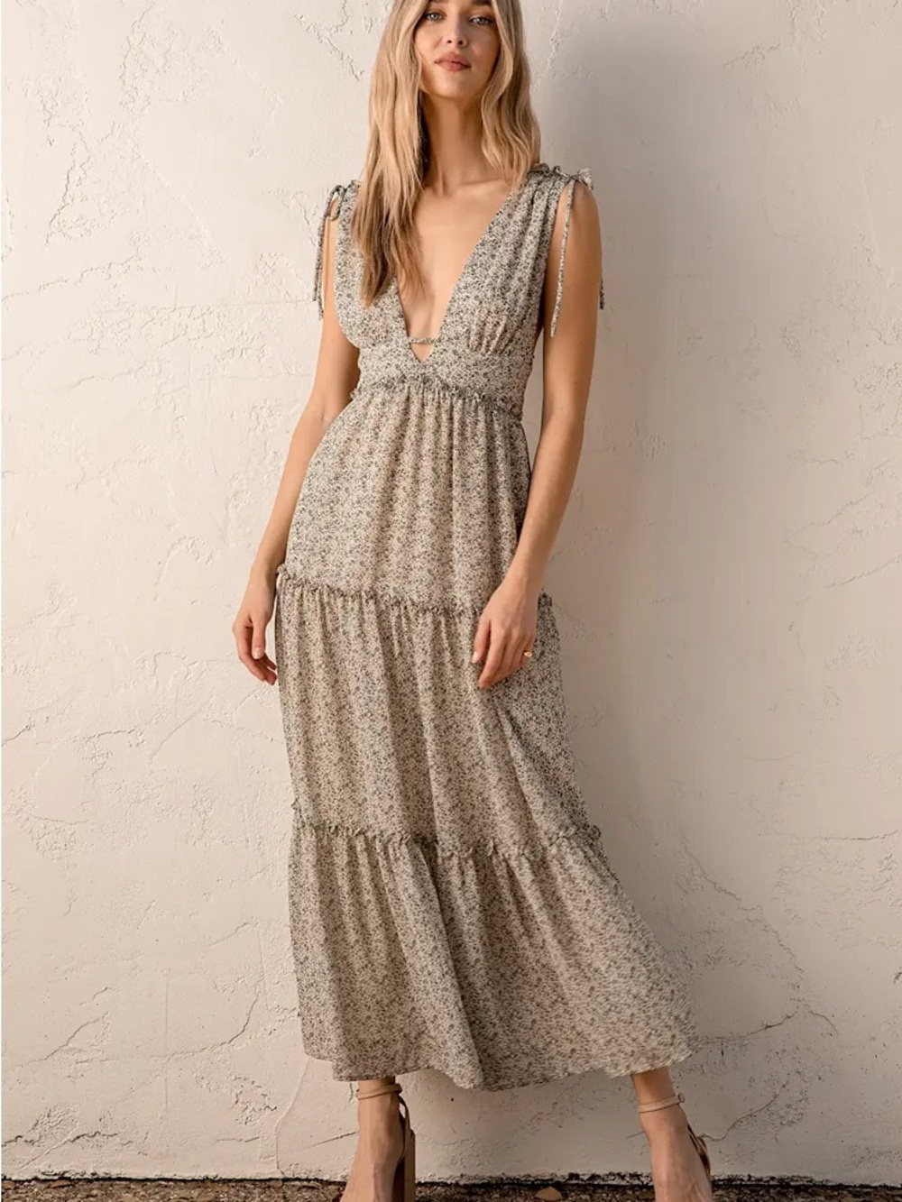 Lulus Wandering Wistfully Floral Print Tiered Maxi Dress-Cream-Women Size XL - Picture 2 of 8